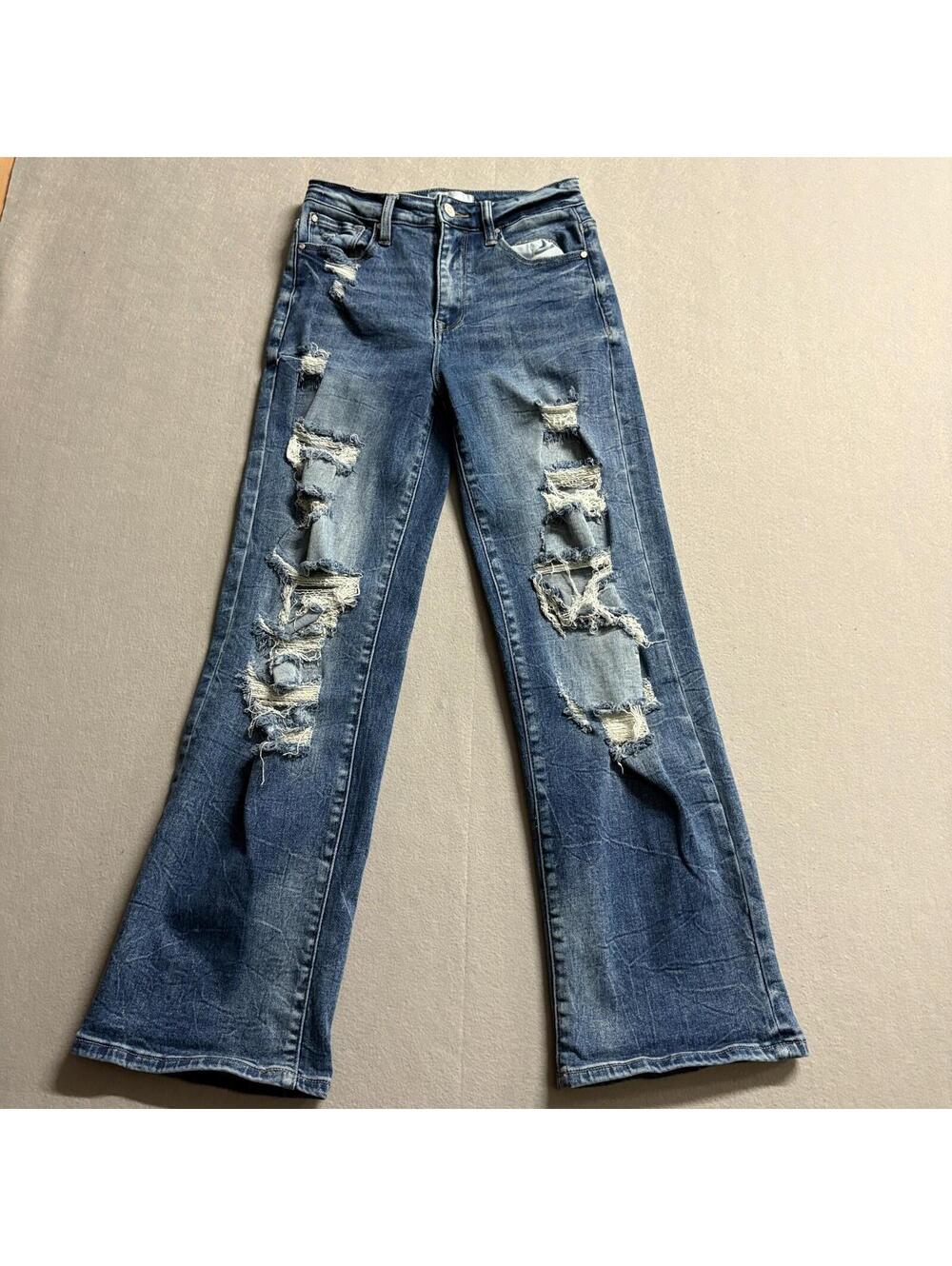 Petra 153 Distressed Flare Jeans Tag 3 Fits Like 26X28 Y2K Stretch Denim